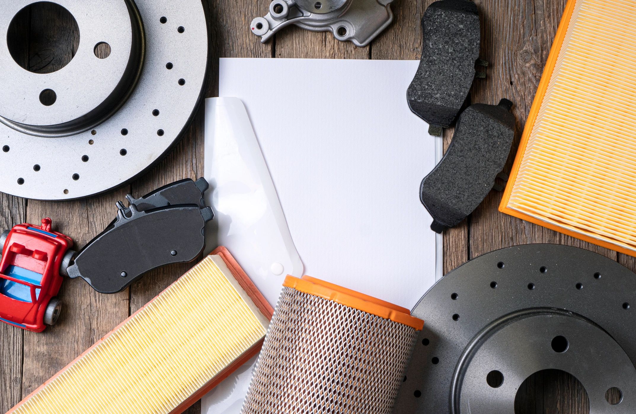 Car parts with a checklist sheet
