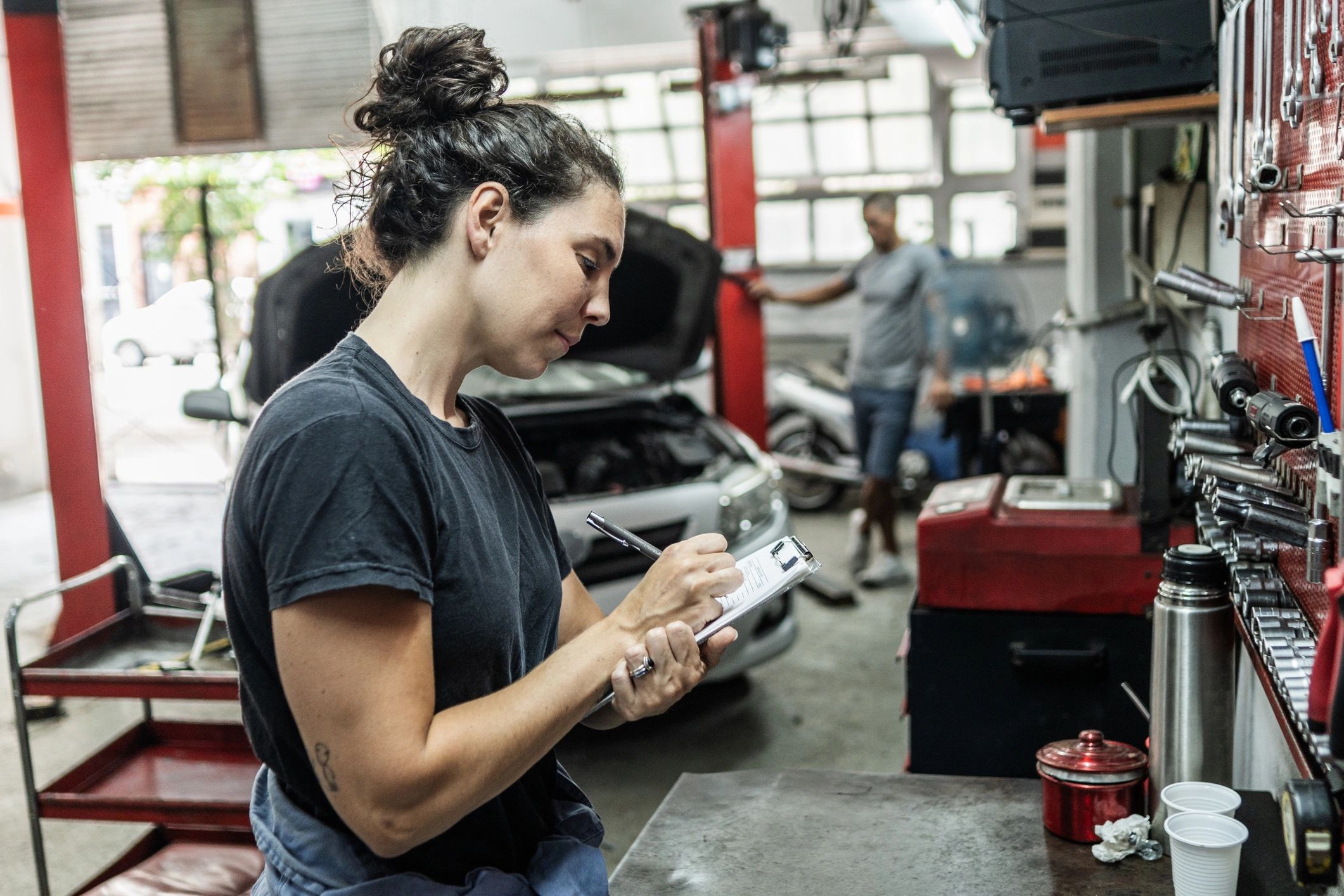 Customer in an auto repair shop